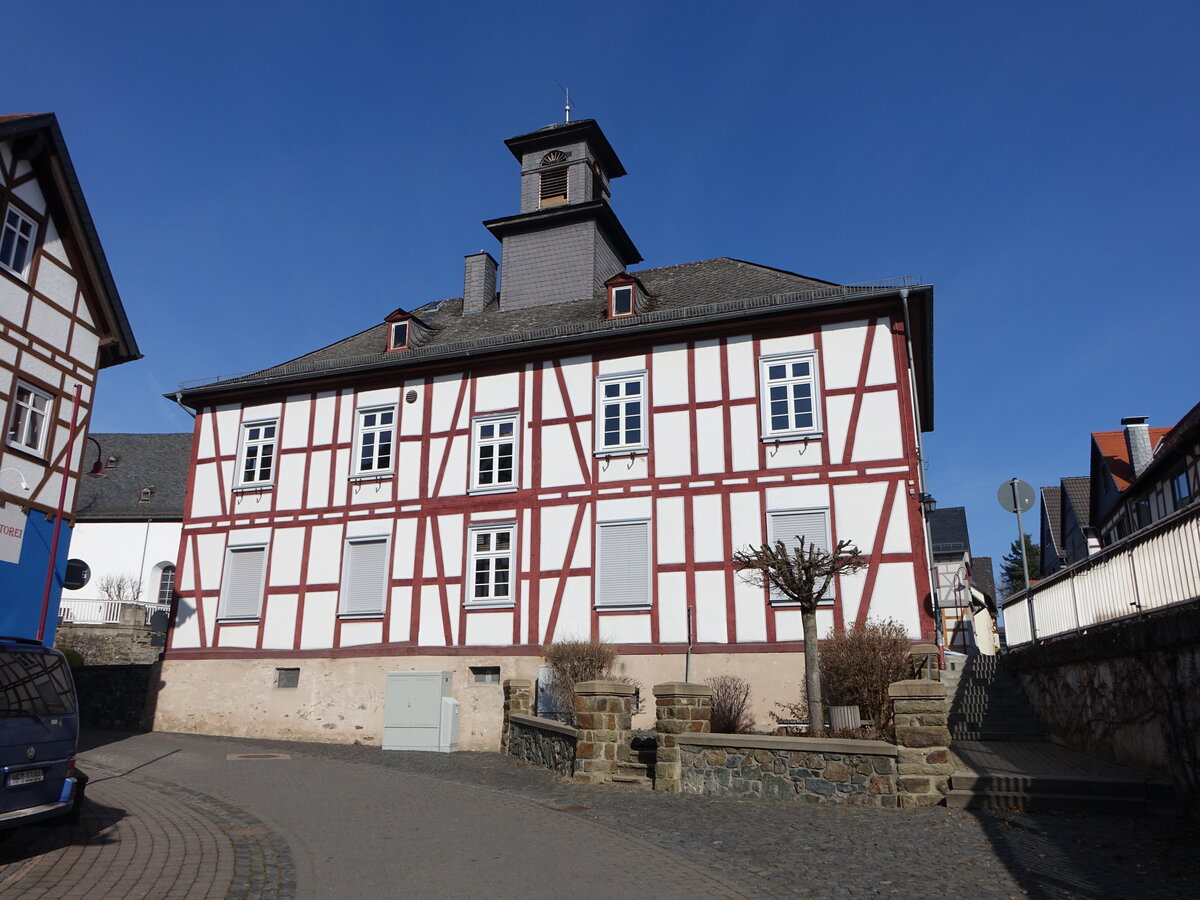 Brandoberndorf, Fachwerkrathaus am Lindenplatz, erbaut 1826 (12.03.2022)