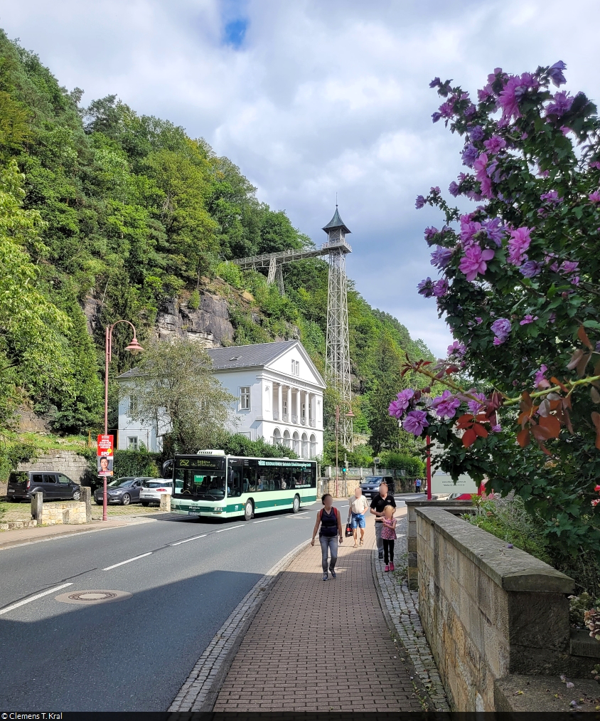 Fllt im Vorbeigehen und -fahren auf: der 1904 erffnete, 52 Meter hohe historische Personenaufzug von Bad Schandau. Davor steht auerdem die katholische Pfarrkirche St. Maria.
Momentaufnahme an der Rudolf-Sendig-Strae.

🕓 19.8.2024 | 14:29 Uhr