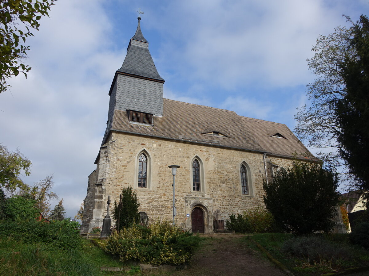 Ktzschau, evangelische Kirche, erbaut im 12. Jahrhundert, sptgotischer Chor (01.11.2024)