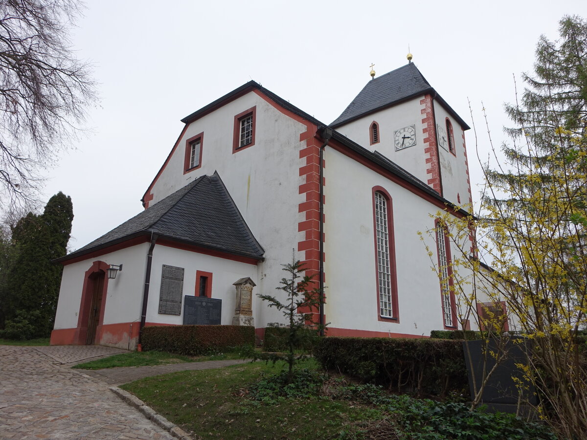 Rathendorf, evangelische Dorfkirche, sptromanische Chorturmkirche aus dem 13. Jahrhundert (31.03.2024)