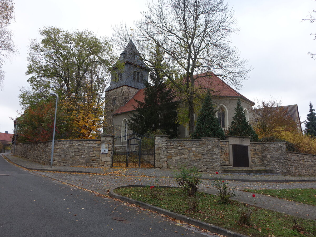 Wansleben am See, sptgotische evangelische St. Andreas Kirche, erbaut 1509 (01.11.2024)