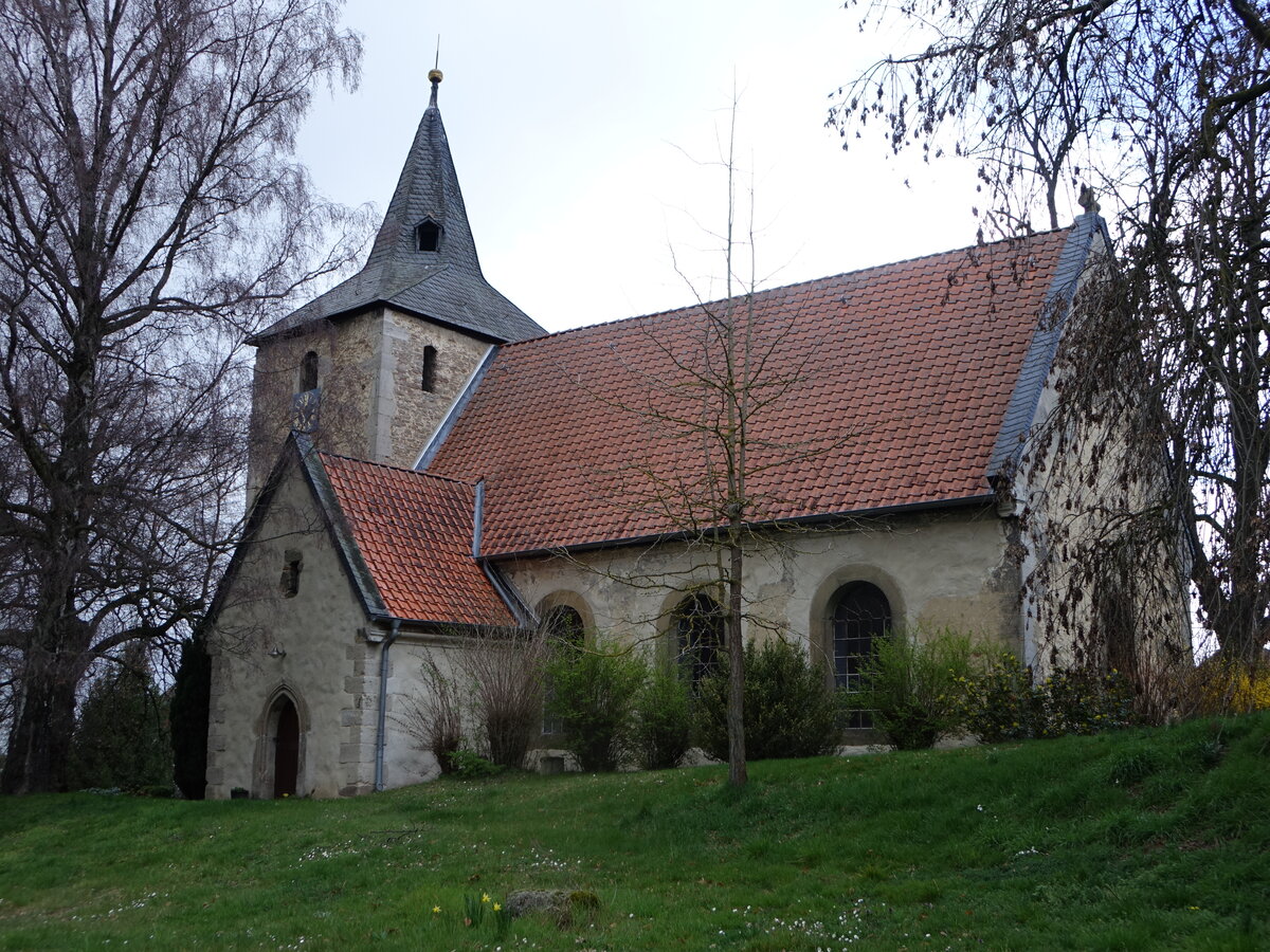 Wetzleben, evangelische St. Godehardi Kirche, erbaut im 10. Jahrhundert (23.03.2024)