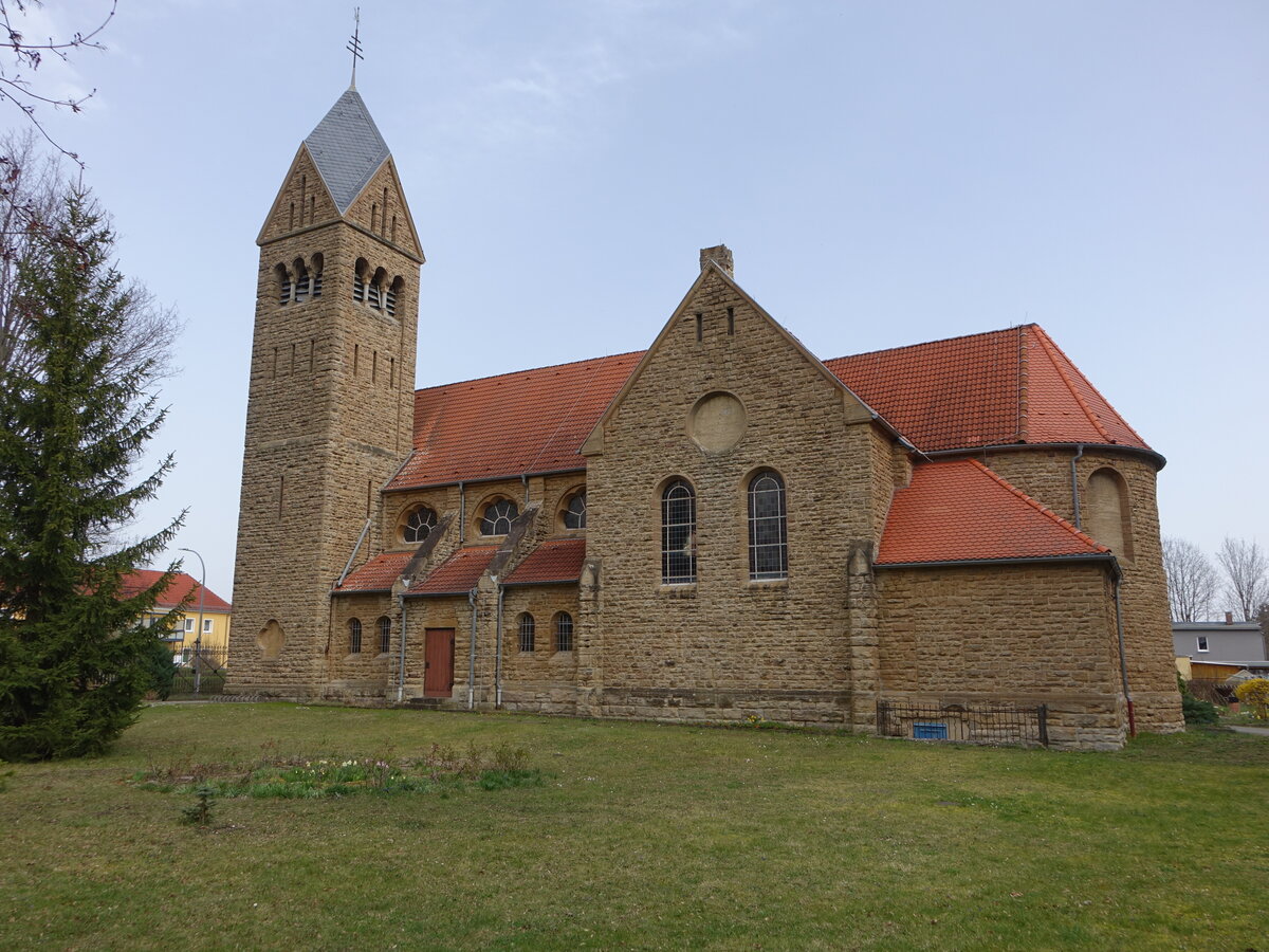 Zipsendorf, Pfarrkirche St. Elisabeth, erbaut von 1908 bis 1912 (30.03.2024)