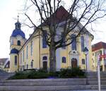 Suhl, die evangelische Hauptkirche St.Marien, erbaut von 1757-61 im sp�tbarocken Stil, April 2025