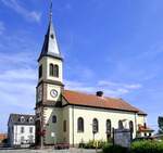 Bischwihr im Oberelsa, die katholische Kirche St.Josef, erbaut 1852, Aug.2024