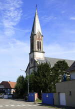 Widensolen im Oberelsa, die Pfarrkirche St.Nikolaus, erbaut 1866, Aug.2024