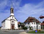 Bischwihr im Elsa, die evangelische Kirche von 1853, Aug.2024