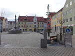 Mindelheim, Marienbrunnen und Huser am Marienplatz (11.01.2025)