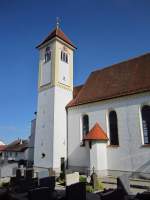 Markt Wald, Maria Himmelfahrt Kirche, Turm mit Zeltdach, erbaut Ende des 15.