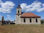 Wollin, evangelische Kirche, verputzten Saalbau mit einer Apsis, erbaut 1751 (04.07.2025)