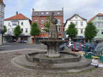 Warburg, Eisenhoit Brunnen am Marktplatz (31.05.2024)