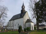 Eschefeld, evangelische Dorfkirche, romanische Saalkirche aus Bruchsteinmauerwerk (31.03.2024)