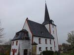 Niedersteinbach, evangelische Kirche, sptromanische Chorturmkirche, erbaut von 1200 bis 1250, umgestaltet 1754 (31.03.2024)