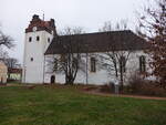 Lbnitz, evangelische Kirche, Saalkirche mit frhbarocker Ausstattung, erbaut im 13.