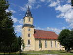 Herzogswalde, evangelische Kirche, Saalkirche mit Westturm, erbaut 1596 (14.07.2024)