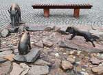 Wildschweingruppe auf dem Wilsdruffer Marktplatz im Dezember 2024