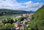 Bad Schandau von oben: Stadtansicht vom Plateau des historischen Personenaufzugs.