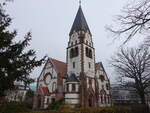 Ziebigk, evangelische Christuskirche, erbaut bis 1900 im neuromanischen Stil, Architekt Gustav Teichmller (08.12.2024)