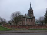 Werben, evangelische Kirche, Saalkirche aus Bruchstein mit Westturm, erbaut von 1877 bis 1878 (12.12.2024)