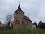 Prsten, evangelische Dorfkirche, romanische Chorturmkirche, Langhaus umgebaut 1662 (01.04.2024)