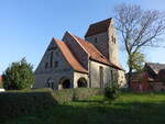 Meuchen, evangelische Gustav Adolf Gedchtniskirche, sptromanische Chorturmkirche, sptgotischer Chor von 1513, Kirchenschiff erneuert im 18.