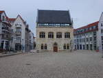 Halberstadt, historisches Rathaus am Holzmarkt, Neubau mit Rekonstruktion von Teilen der Fassade und der Ratslaube des kriegszerstrten Vorgngerbaus (24.03.2024)