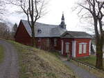 Stiege, Pfarrkirche zur Hilfe Gottes, kreuzfrmiger Fachwerkbau, erbaut von 1707 bis 1711 (22.03.2024)