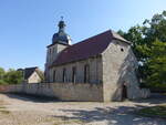 Schmirma, evangelische Kirche, erbaut 1699, Innenraum umgestaltet von 1921 bis 1922 durch Knstler Karl Vlker (21.09.2024)