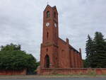 Rehberg, evangelische Kirche, erbaut 1848, neugotische Backsteinkirche mit Westturm (06.07.2025)