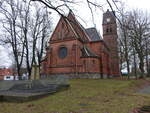 Straach, evangelische Kirche, Backsteinkirche erbaut 1886 (10.12.2024)