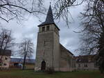 Gorsdorf, evangelische Kirche, verputzter Backsteinbau, erbaut 1838 (16.12.2024)