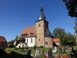 Teutleben, evangelische Kirche, romanische Chorturmkirche, erbaut im 12.