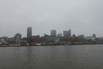 Hamburg am nebligen und trben 11.11.2020 (Karnevalsanfang):  die Landungsbrcken mit der Skyline vom Stadtteil St.