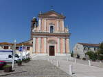 Buscoldo, Pfarrkirche San Marco an der Piazza Lombardelli, erbaut bis 1792 (12.04.2024)