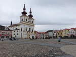 Kadaň / Kaaden, Dekanalkirche Erhebung des Heiligen Kreuzes am Platz des Friedens, erbaut ab 1654 (07.07.2019)