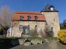 Rockstedt, evangelische St. Bonifatius Kirche, Chorturmkirche, erbaut im 12. Jahrhundert (07.04.2023)