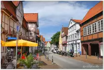 Celle in der S�dheide. Z�llnerstra�e Ecke  Am Heiligen Kreuz . Teil der historischen Altstadt. August 2023