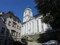 L�ssnitz, evangelische St. Johannis Kirche, erbaut von 1817 bis 1826 durch den Architekten Raffael Riegel (19.08.2023)