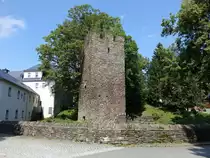 Tannenberg, Pa�klausenturm mit dreiseitigem Wassergraben, erbaut im 12. Jahrhundert (20.08.2023)