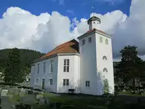 Kvinesdal, evangelische Kirche, wei�e Holzkirche von 1837, erbaut nach Pl�nen des Architekten Hans Linstow (24.06.2013)