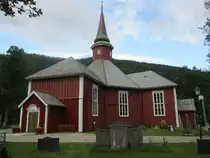 Mosjoen, evangelische Dolstad Kirche, achteckige Holzkirche aus dem Jahr 1735 (28.06.2013)