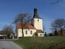Langenthonhausen, Pfarrkirche St. Stephan, Chorturmkirche aus dem 14. Jahrhundert, barockisiert im 17. Jahrhundert (26.03.2017)