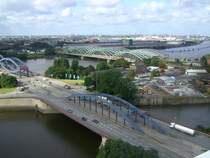 Blick auf die Elbbr�cken und den Hamburger Hafen. (Aufnahme: 13. August 2008)
