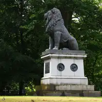 Der 1862 im sp�tklassizistischen Stil gestaltete Idstedt-L�we soll an den Sieg der d�nischen Truppen �ber die aufst�ndischen Schleswig-Holsteiner in der Schlacht bei Idstedt erinnern. (Flensburg, Juni 2024)