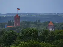 Blick vom Wasserturm Flensburg-M�rwik auf den Turm der Marineschule M�rwik. (Flensburg, Juni 2024)
