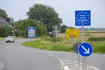 Am Grenz�bergang Rosenkranz-Rudb�l. Rosenkranz ist ein Ortsteil von Aventoft im Kreis Nordfriesland, Schleswig-Holstein. Aufnahme: 3. August 2024.