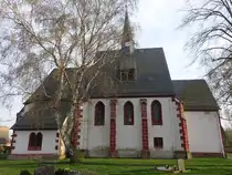 Wyhra, evangelische St. Stephanus Kirche, gotische Saalkirche, erbaut 1454 (31.03.2024)