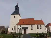 Oelzschau, evangelische Magdalenenkirche, erbaut im 13. Jahrhundert (30.03.2024)