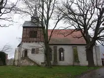 Aderstedt, evangelische St. Trinitatis Kirche, fr�hbarocke Saalkirche, erbaut von 1688 bis 1696, Fachwerkturm von 1847 (24.03.2024)