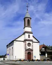 Bischwihr im Oberelsa�, die evangelische Kirche, erbaut 1853, Aug.2024